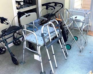 Medical Equipment, Shower Chair, Toilet Chairs, Two Rolling Walkers With Seats, Rolling Grocery Cart