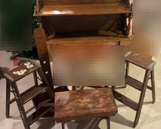 Wooden Step Stools And Shelf