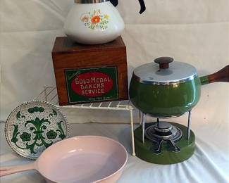 Fondue Pot, Enameled Cast Iron, Various Other Kitchen Goods