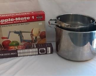 Stainless Steel Pots, Apple Corer, Knife Sharpener, Grill Mat