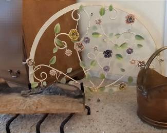 Fireplace Screen, Faux Log And Coal Scuttle