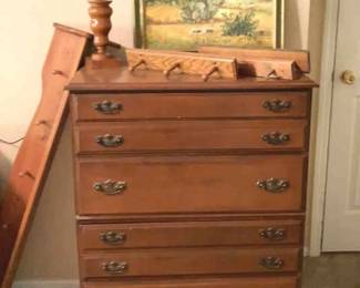 MCM Chest Of Drawers, Wooden Lamp, Cactus Oil Painting