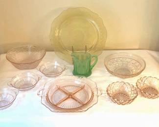 Vintage Depression Glass Bowls And Dishes, Uranium Pitcher