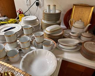 Entertaining? Whole set of buffet gold rim china set
