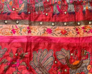 Silk and gold thread embroidered hanging