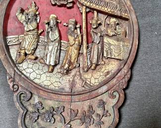 wonderful antique wood carved wall hanging