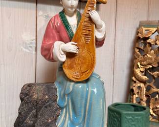 Chinese vintage beauty playing instrument Large figurine