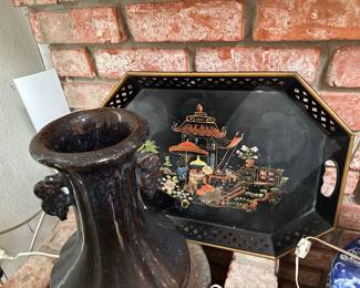 Chinese motif tole painted trays