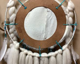 (5PCS) NATIVE AMERICAN WESTERN LOT BEADED BOW HAND BEADED NATIVE AMERICAN BOW W/QUIVER, TOMAHAWK, DREAM CATCHER, RUSSELL "1904" CATTLE DRIVE & FRANCO WINDOW TO THE PAST