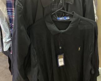 ASSORTED MENS CLOTHES, RALPH LAUREN POLO, LEVI, ARIAT, CLEAR WATER OUTFITTERS, ROUND TREE & YORKE GOLD LABEL, JOHNSTON & MURPHY