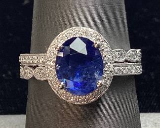PLATINUM SAPPHIRE & DIAMOND RING, SIZE 7, 3.08ct SAPPHIRE, 0.36cts DIAMONDS, 5.9g TOTAL WEIGHT, IAS APPRAISAL $11,410.00