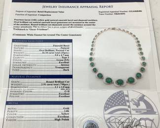 14KT YELLOW GOLD EMERALD & DIAMOND NECKLACE, 26.10cts EMERALDS, 2.91cts DIAMONDS, 48.4g TOTAL WEIGHT, GGA APPRAISAL $96,840.00