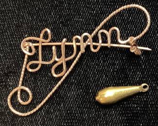 10KT GOLD LYNN BROOCH & TEARDROP PENDANT, 2.3g TOTAL WEIGHT