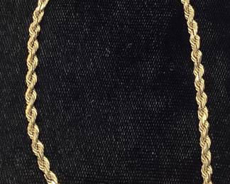 14KT YELLOW GOLD ROPE CHAIN BRACELET, 6.3g, CLASP NEEDS REPAIR