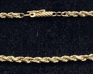 14KT YELLOW GOLD ROPE CHAIN BRACELET, 5.6g