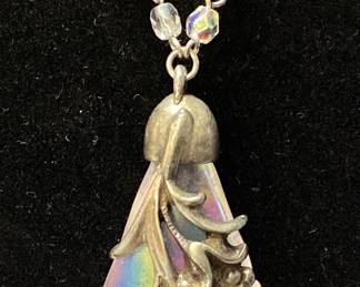 FENTON CHAMPAGNE SATIN PENDANT, STERLING SILVER CHAIN, LIMITED EDITION, w COA