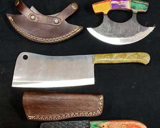 (5) CUSTOM DAMASCUS STEEL FIXED BLADE KNIVES