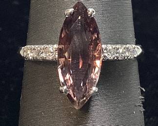 14KT WHITE GOLD SAPPHIRE & DIMOND RING, SIZE 5.25 2.69ct HEATED SAPPHIRE FROM CEYLON, 2.7g TOTAL WEIGHT, GUILD LABS GEM ID REPORT