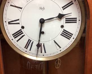VINTAGE SLIGH GRANDFATHER CLOCK WITH KEY, PENDULUM & WEIGHTS No shipping Pickup only