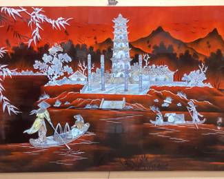VTG MOTHER OF PEARL ASIAN ARTWORK VTG MOTHER OF PEARL ASIAN ARTWORK 31"L X 19