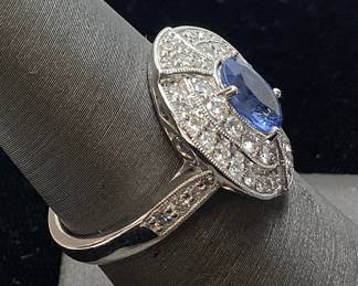 PLATINUM SAPPHIRE & DIAMOND RING, SIZE 6.5, G.I.A. CERTIFIED EXTREMELY RARE UNHEATED SAPPHIRE, 1.28ct SAPPHIRE, 0.76cts DIAMONDS, 8.4g TOTAL WEIGHT, AIGL APPRAISAL $17,130.00
