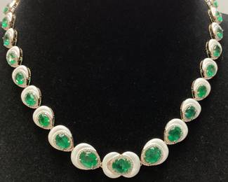 14KT YELLOW GOLD EMERALD & DIAMOND NECKLACE, 26.10cts EMERALDS, 2.91cts DIAMONDS, 48.4g TOTAL WEIGHT, GGA APPRAISAL $96,840.00