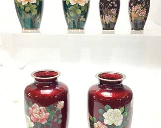 (6 PCS) VTG. JAPANESE VASES ARTMARK SATO STYLE (6 PCS) VTG. JAPANESE VASES ARTMARK SATO STYLE 7,5,4 INCHES TALL