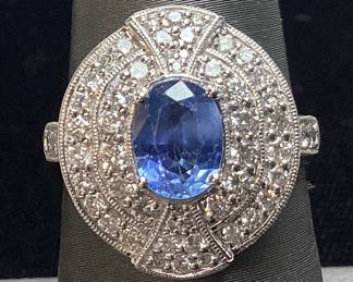 PLATINUM SAPPHIRE & DIAMOND RING, SIZE 6.5, G.I.A. CERTIFIED EXTREMELY RARE UNHEATED SAPPHIRE, 1.28ct SAPPHIRE, 0.76cts DIAMONDS, 8.4g TOTAL WEIGHT, AIGL APPRAISAL $17,130.00