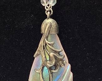 FENTON CHAMPAGNE SATIN PENDANT, STERLING SILVER CHAIN, LIMITED EDITION, w COA