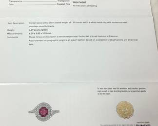 PLATINUM SAPPHIRE & DIAMOND RING, SIZE 7, G.I.A. CERTIFIED UNHEATED KASHMIR SAPPHIRE, 1.05ct SAPPHIRE, 0.57cts DIAMONDS, 4.6g TOTAL WEIGHT, AIGL APPRAISAL $9,847.00