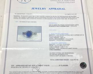 PLATINUM SAPPHIRE & DIAMOND RING, SIZE 7, 3.08ct SAPPHIRE, 0.36cts DIAMONDS, 5.9g TOTAL WEIGHT, IAS APPRAISAL $11,410.00