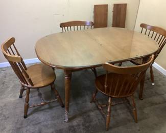 OVAL WOOD DINING SET, GLASS TOP, 4 SPINDLE BACK CHAIRS, 2 LEAVES NO SHIPPING PICKUP ONLY