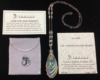 FENTON CHAMPAGNE SATIN PENDANT, STERLING SILVER CHAIN, LIMITED EDITION, w COA