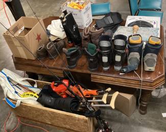 CHOICE LOT OFF TABLE, SKI BOOTS, SHOES, FISHING RODS & REELS