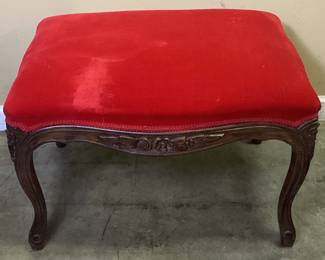 ANTIQUE RED VELVET UPHOLSTERED STOOL NO SHIPPING PICKUP ONLY