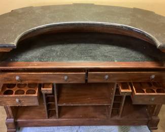 THOMASVILLE FURNITURE ERNEST HEMINGWAY EDITION TROPHY HOME BAR, SAFARI ANIMAL MOUNTS, LIBATIONS CABINET & DRAWERS, CURVED FOOT STAND BAR, NO SHIPPING PICKUP ONLY