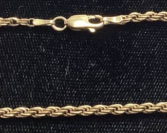 14KT YELLOW GOLD ROPE CHAIN BRACELET, 4.4g