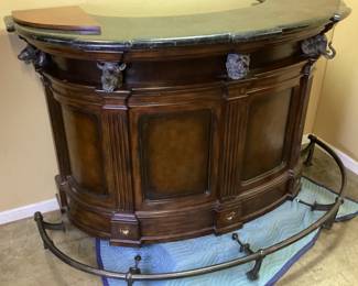 THOMASVILLE FURNITURE ERNEST HEMINGWAY EDITION TROPHY HOME BAR, SAFARI ANIMAL MOUNTS, LIBATIONS CABINET & DRAWERS, CURVED FOOT STAND BAR, NO SHIPPING PICKUP ONLY