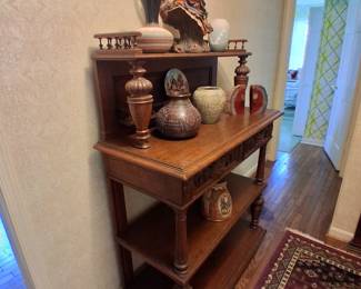 Edwardian Oak sideboard, hall display with Navajo pottery