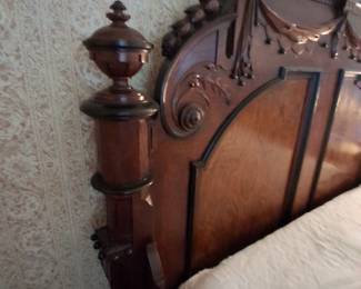 Gorgeous Victorian walnut headboard, footboard matching dresser