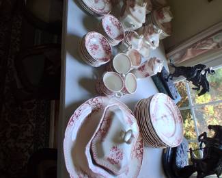 red and white decorated ironstone