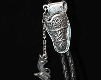 silver tone gun & holster bolo tie