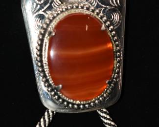 silver tone and agate bolo tie