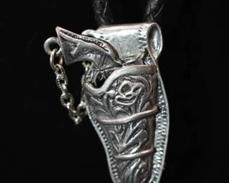 silver tone gun & holster bolo tie