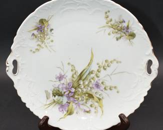 vintage hand painted C T floral cake plate