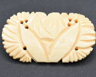 vintage carved bone flower brooch