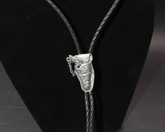silver tone gun & holster bolo tie