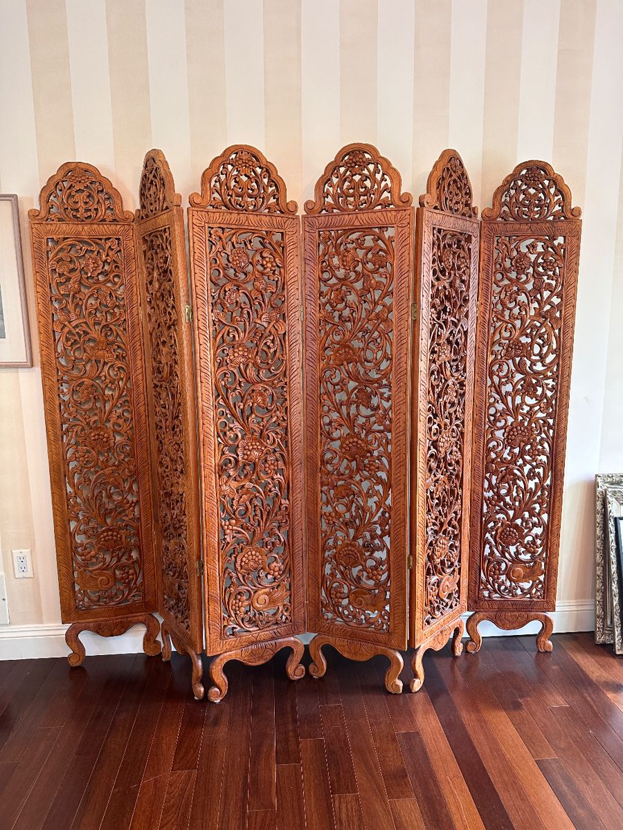 Carved teak screen