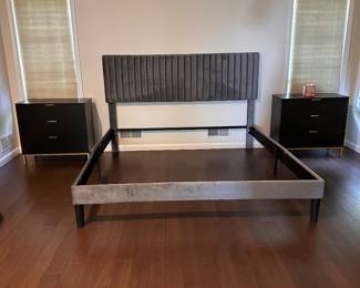 King size bed frame and pair 3 drawer chests