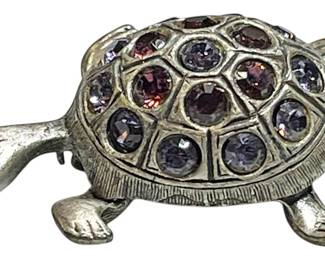 Turtle Brooch w Multicolor Rhinestones